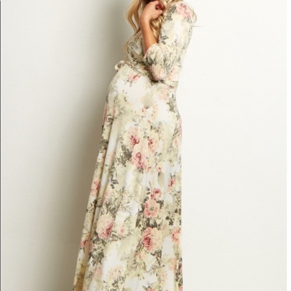 Floral floor length maternity dress